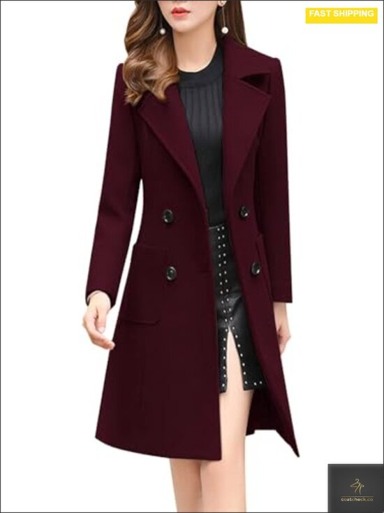 Jackets & Blazers - Women Elegant Notched Collar Double Breasted Wool Blend Over Coat